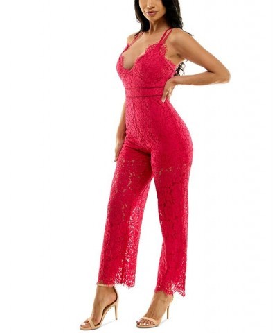 Lace Strappy-Back Jumpsuit Fuschia $30.08 Pants