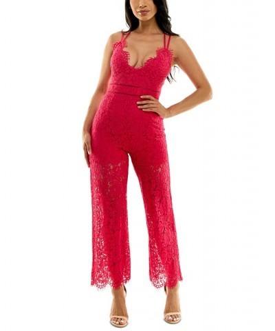 Lace Strappy-Back Jumpsuit Fuschia $30.08 Pants