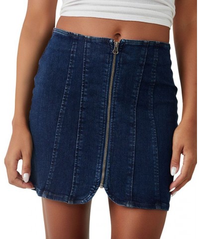 Women's Layla Denim Zip-Front Mini Skirt Deep Indigo $35.88 Skirts