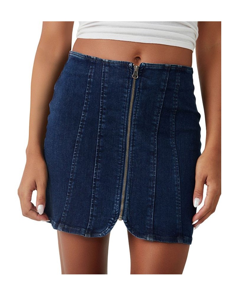 Women's Layla Denim Zip-Front Mini Skirt Deep Indigo $35.88 Skirts