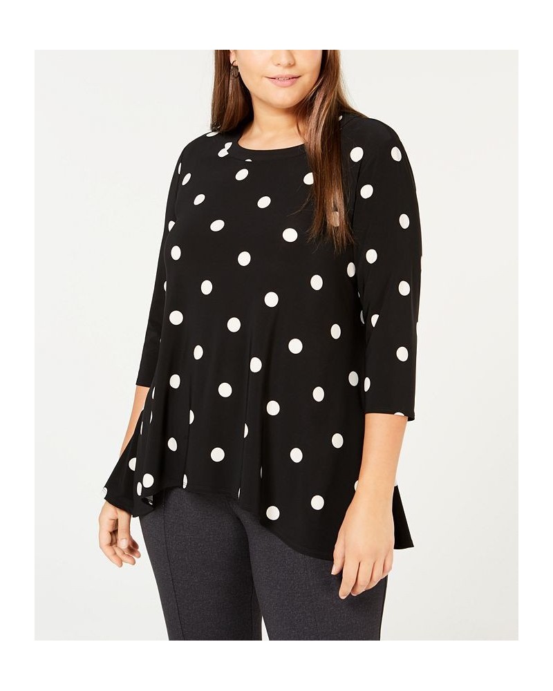 Plus Size Printed Draped Hem Top Anne Black/White $31.00 Tops