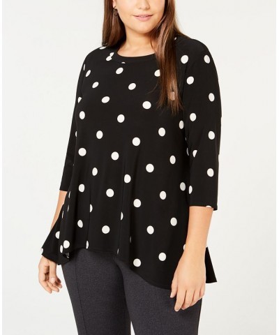 Plus Size Printed Draped Hem Top Anne Black/White $31.00 Tops