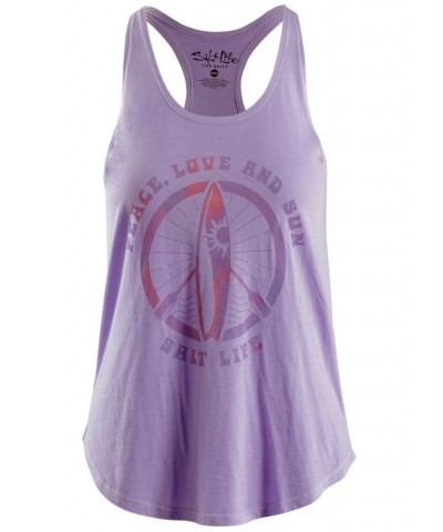 Women's Peace Love and Sun Cotton Tank Top Purple $22.26 Tops