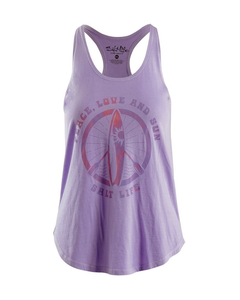 Women's Peace Love and Sun Cotton Tank Top Purple $22.26 Tops