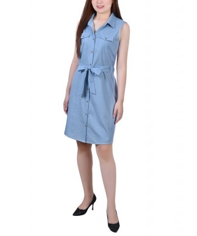 Petite Sleeveless Belted Denim Dress Light Denim $20.35 Dresses