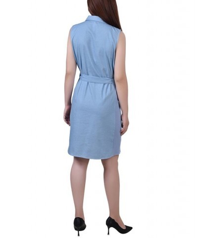 Petite Sleeveless Belted Denim Dress Light Denim $20.35 Dresses