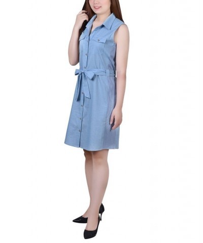 Petite Sleeveless Belted Denim Dress Light Denim $20.35 Dresses