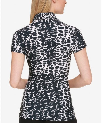 Petite Animal-Print Draped Surplice Blouse Black/White $27.73 Tops