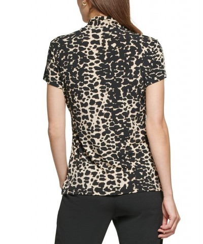 Petite Animal-Print Draped Surplice Blouse Black/White $27.73 Tops