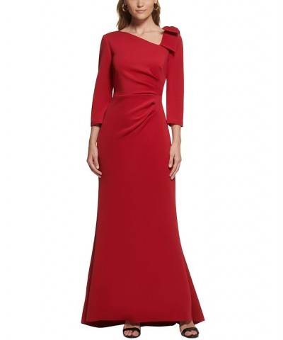 Women's Pleated-Waist Bow-Detail Gown Ruby $24.44 Dresses