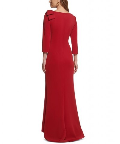 Women's Pleated-Waist Bow-Detail Gown Ruby $24.44 Dresses