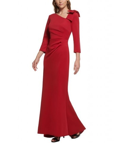 Women's Pleated-Waist Bow-Detail Gown Ruby $24.44 Dresses