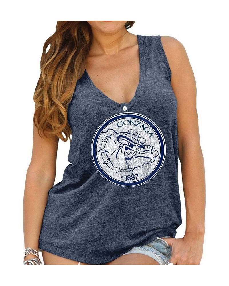 Women's Navy Gonzaga Bulldogs Relaxed Henley V-Neck Tri-Blend Tank Top Navy $24.83 Tops