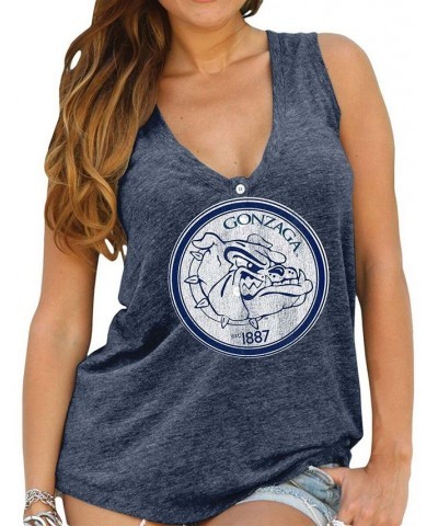 Women's Navy Gonzaga Bulldogs Relaxed Henley V-Neck Tri-Blend Tank Top Navy $24.83 Tops