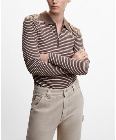 Women's Ribbed Polo-Style Sweater Brown $28.99 Sweaters