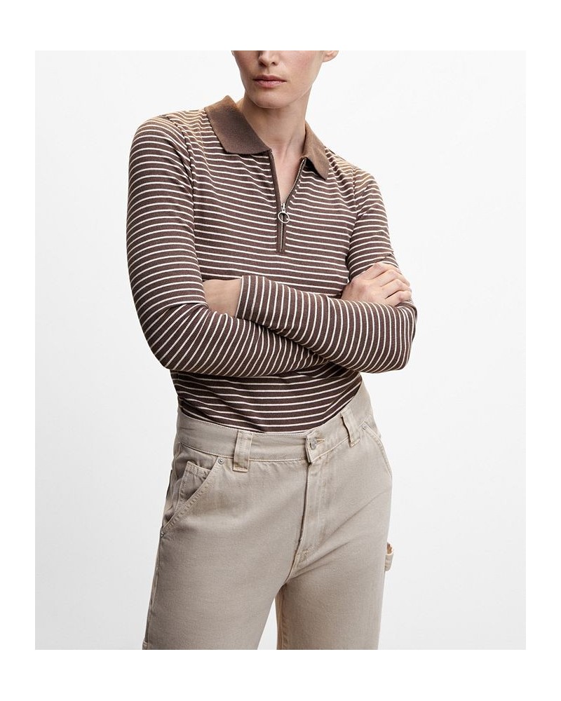 Women's Ribbed Polo-Style Sweater Brown $28.99 Sweaters