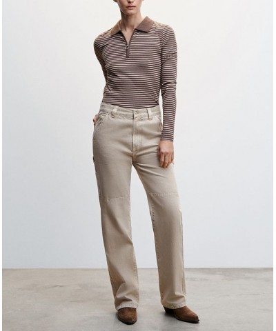 Women's Ribbed Polo-Style Sweater Brown $28.99 Sweaters