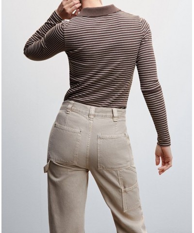 Women's Ribbed Polo-Style Sweater Brown $28.99 Sweaters