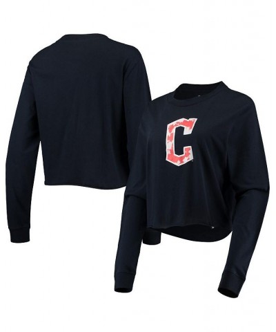 Women's Navy Cleveland Guardians Baby Jersey Cropped Long Sleeve T-shirt Navy $25.51 Tops