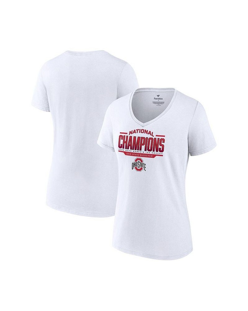 Women's Branded White Ohio State Buckeyes 2022 NCAA Women's Ice Hockey National Champions V-Neck T-shirt White $26.99 Tops