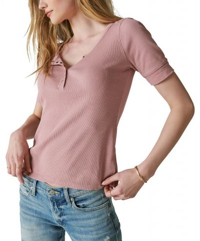 Women's Short Sleeve Henley Top Purple $35.11 Tops