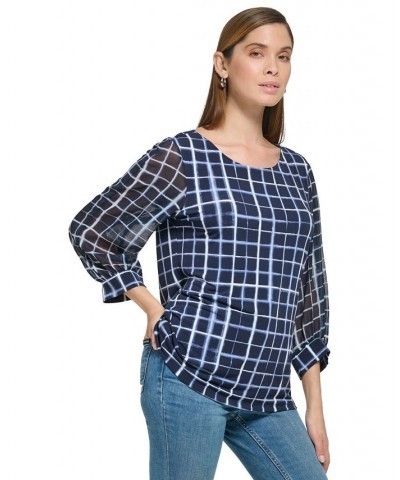 Women's Printed Mixed-Media 3/4-Sleeve Top Twilight Multi $15.99 Tops