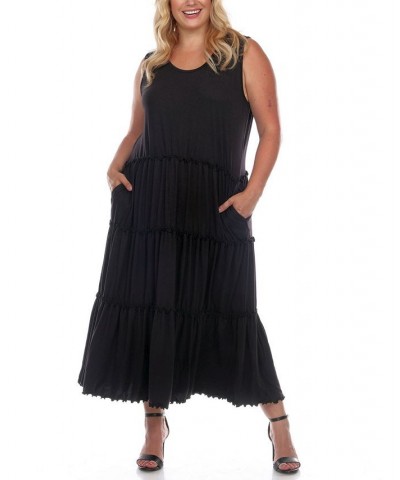 Plus Size Scoop Neck Tiered Midi Dress Black $27.20 Dresses