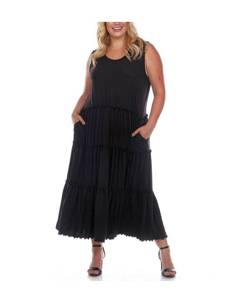 Plus Size Scoop Neck Tiered Midi Dress Black $27.20 Dresses