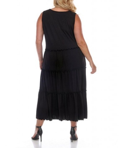 Plus Size Scoop Neck Tiered Midi Dress Black $27.20 Dresses