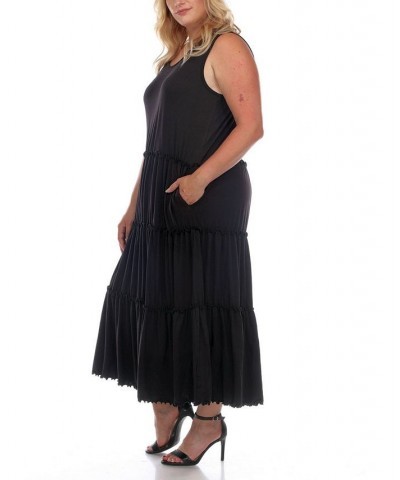 Plus Size Scoop Neck Tiered Midi Dress Black $27.20 Dresses