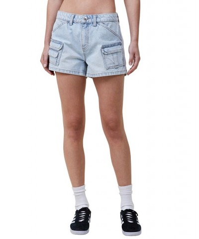 Women's Mini Cargo Denim Shorts Palm Blue $28.59 Shorts