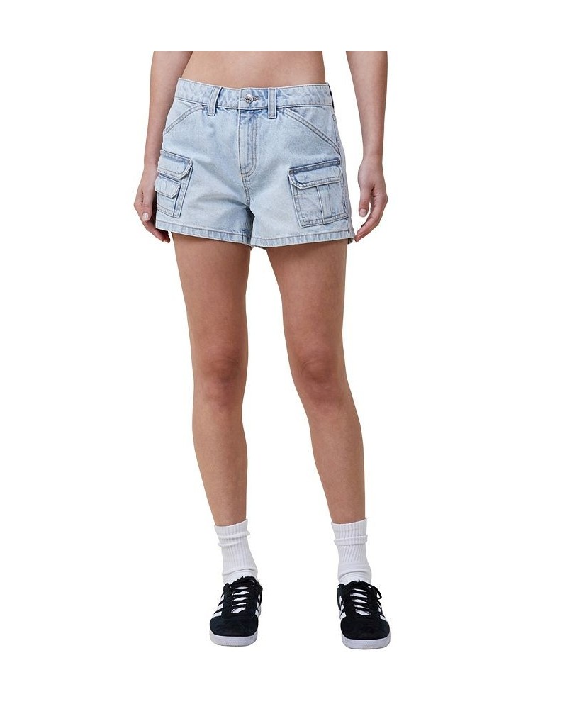 Women's Mini Cargo Denim Shorts Palm Blue $28.59 Shorts