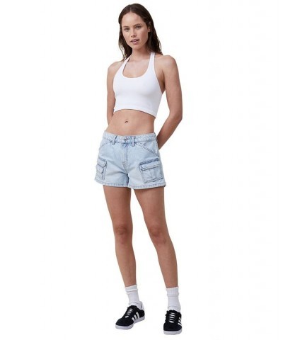 Women's Mini Cargo Denim Shorts Palm Blue $28.59 Shorts