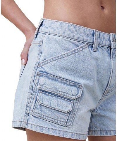 Women's Mini Cargo Denim Shorts Palm Blue $28.59 Shorts