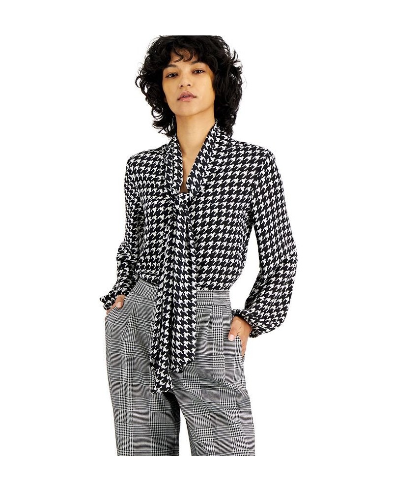 Women's Houndstooth Printed Long Sleeve Blouse Bar Black/White $28.70 Tops