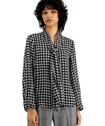 Women's Houndstooth Printed Long Sleeve Blouse Bar Black/White $28.70 Tops