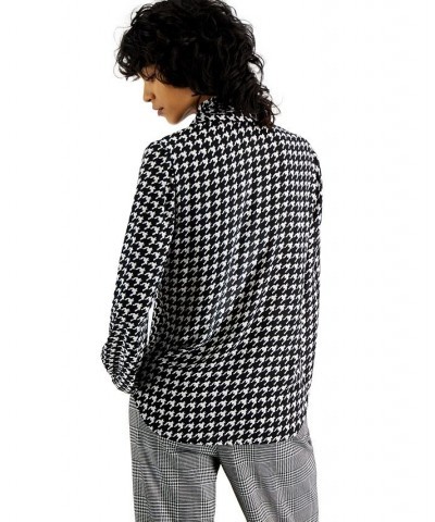 Women's Houndstooth Printed Long Sleeve Blouse Bar Black/White $28.70 Tops