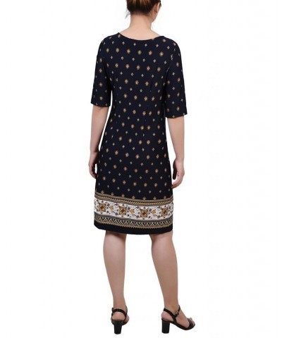 Elbow Sleeve Shift Dress Navy Taupe floral $15.54 Dresses