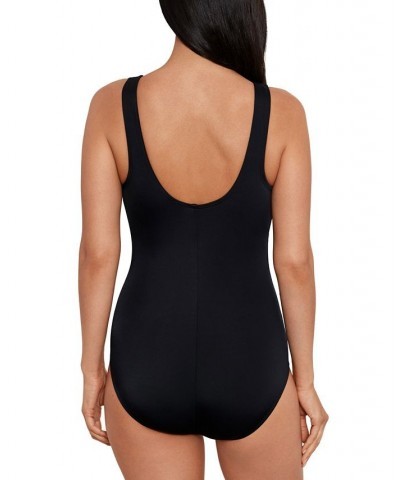 Shape Solver Sport for Women's Ocean Motion High-Neck One-Piece Swimsuit Blue $37.76 Swimsuits