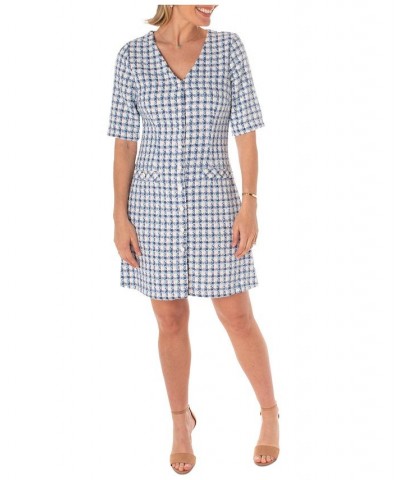 Women's Tweed V-Neck A-Line Dress Multi $41.30 Dresses