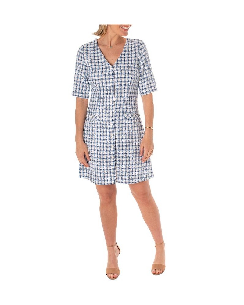 Women's Tweed V-Neck A-Line Dress Multi $41.30 Dresses