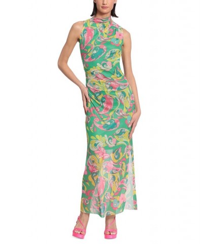 Women's Printed Mesh-Overlay Maxi Dress Absinthe Green $51.80 Dresses