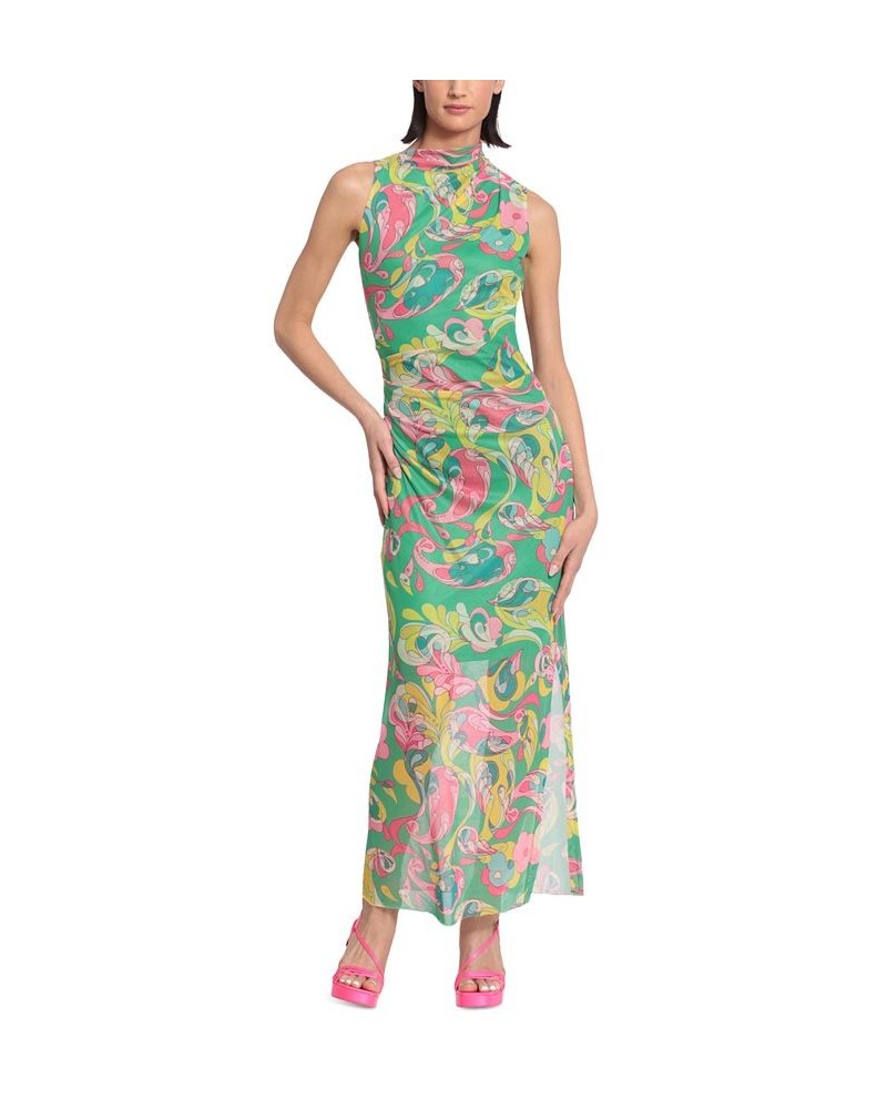 Women's Printed Mesh-Overlay Maxi Dress Absinthe Green $51.80 Dresses