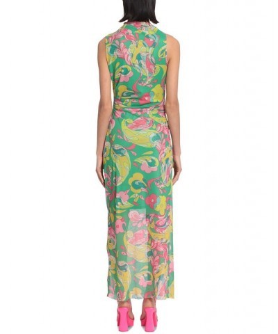 Women's Printed Mesh-Overlay Maxi Dress Absinthe Green $51.80 Dresses