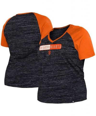 Women's Black San Francisco Giants Plus Size Space Dye Raglan V-Neck T-shirt Black $24.48 Tops