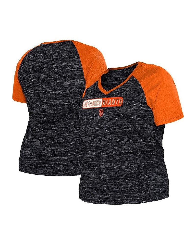 Women's Black San Francisco Giants Plus Size Space Dye Raglan V-Neck T-shirt Black $24.48 Tops