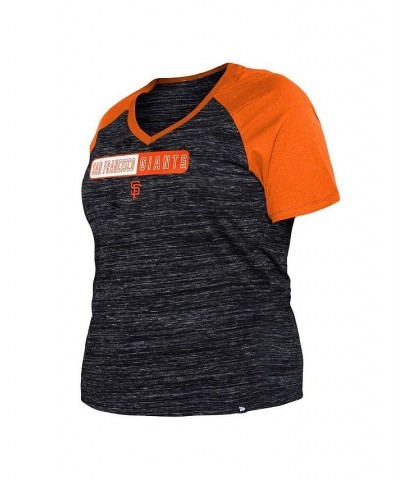 Women's Black San Francisco Giants Plus Size Space Dye Raglan V-Neck T-shirt Black $24.48 Tops