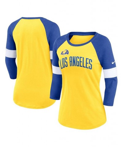 Women's Los Angeles Rams Football Pride Raglan 3/4-Sleeve T-shirt Heather Gold, Heather Royal $23.65 Tops
