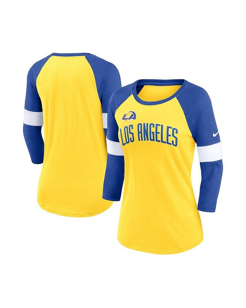 Women's Los Angeles Rams Football Pride Raglan 3/4-Sleeve T-shirt Heather Gold, Heather Royal $23.65 Tops