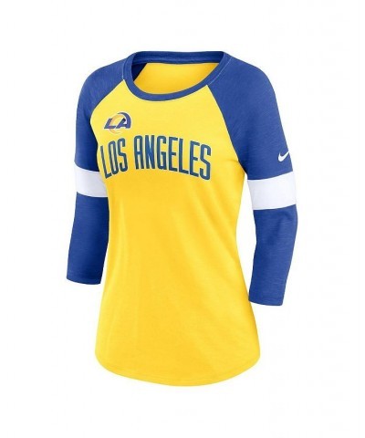 Women's Los Angeles Rams Football Pride Raglan 3/4-Sleeve T-shirt Heather Gold, Heather Royal $23.65 Tops